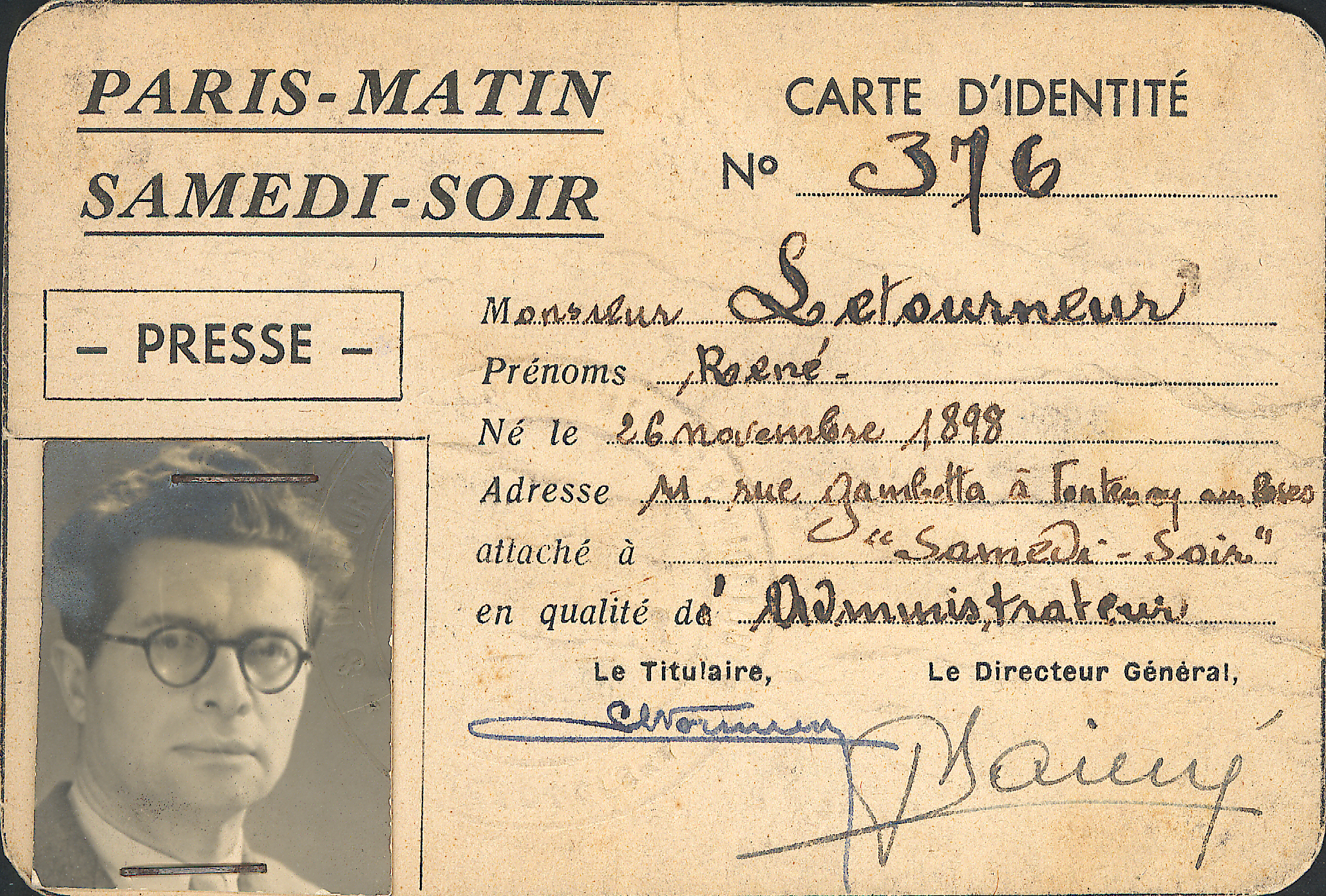 Carte de presse de René